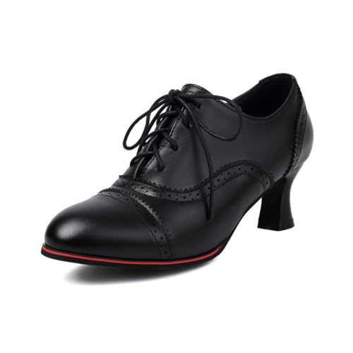 Damen Geschlossene Runde Spitze Oxford Schuhe Barock Retro Geschnitzt Britischer Stil Schnürschuhe Casual Vintage Lederschuhe,Schwarz,42.5 EU von Generic