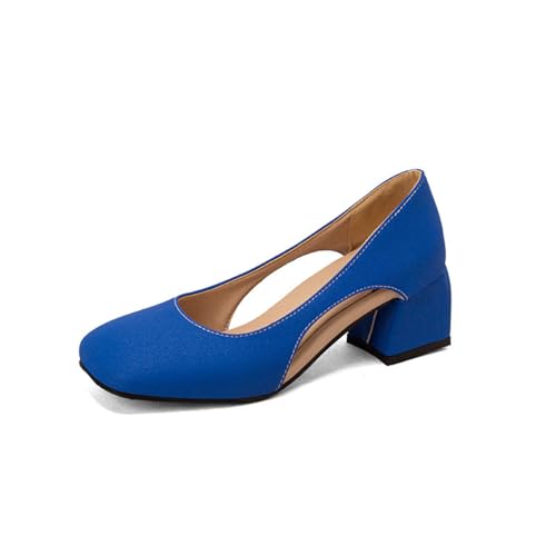 Damen Geschlossene Square Toe Heels Hollow Slip On Schuhe Niedrige Chunky Square Schuhe für Dress Party Homecoming,Blau,36 EU von Generic