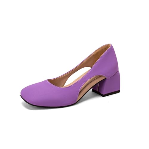 Damen Geschlossene Square Toe Heels Hollow Slip On Schuhe Niedrige Chunky Square Schuhe für Dress Party Homecoming,Lila,35 EU von Generic