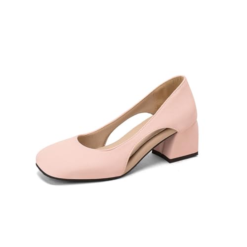 Damen Geschlossene Square Toe Heels Hollow Slip On Schuhe Niedrige Chunky Square Schuhe für Dress Party Homecoming,Rosa,36 EU von Generic