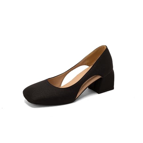Damen Geschlossene Square Toe Heels Hollow Slip On Schuhe Niedrige Chunky Square Schuhe für Dress Party Homecoming,Schwarz,36 EU von Generic