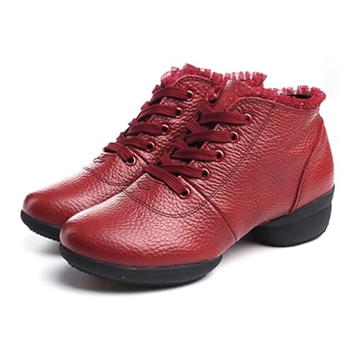 Damen Gesellschaftssaal Tanzstiefel Spitze Gymnastik Tanzschuhe Geteilte Sohle Moderne Plateau Walking Sneakers,Rot,40 EU von Generic