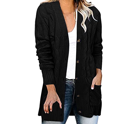 Damen Gestrickter Mantel Lang Ärmeln Geflochtene Strickjacke Cardigan Warm Übergangsjacke Long Wintermantel mit und Taschen locker sitzende Oberbekleidung von Generic
