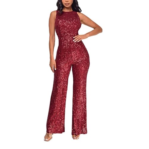 Damen Glitzer Metallic Pailletten Ärmellos Jumpsuits Cocktail Sexy Rückenfrei Hohe Taille Weites Bein Lange Hose Strampler Langer Overall für Frauen Formal Damen Glitzer Metallic Pailletten Ärmellos Jumpsuits Cocktail Sexy Rückenfrei Hohe Taille Weites Bein Lange Hose Strampler Langer Overall für Frauen Formal von Generic