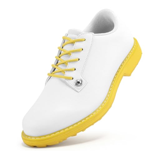 Damen Golfer Sport Trainer Mode wasserdichte Fitness Turnschuhe Leichte Flache Spikeless Walking Golf Schuhe,Gelb,41 EU von Generic