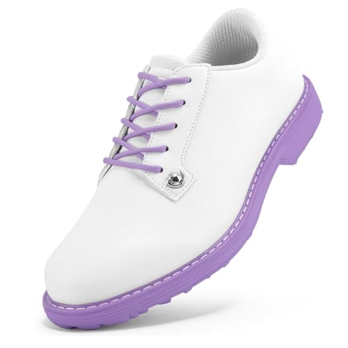 Damen Golfer Sport Trainer Mode wasserdichte Fitness Turnschuhe Leichte Flache Spikeless Walking Golf Schuhe,Lila,38 EU von Generic