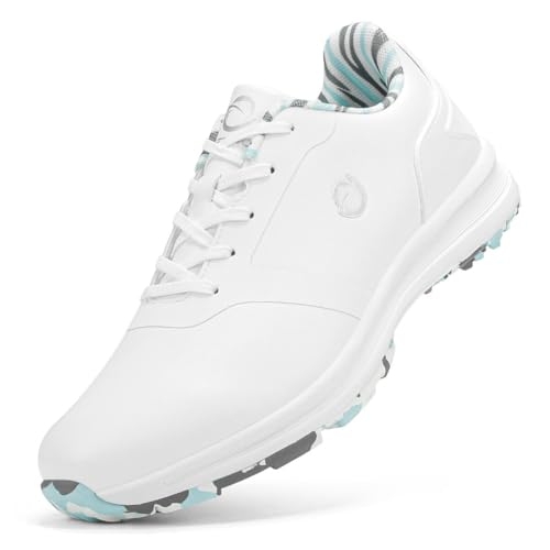 Damen Golfschuhe Spikeless Leder Leichte Golf Sport Turnschuhe Wasserdicht Stilvolle Golfschuhe,Blau,42 EU von Generic