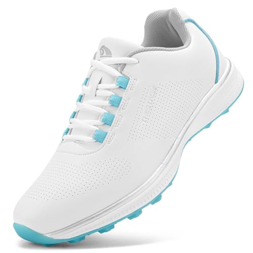 Damen Golfschuhe Spikeless Leder Leichte Golf Sport Turnschuhe Wasserdicht Stilvolle Golfschuhe,Blue a,43 EU von Generic