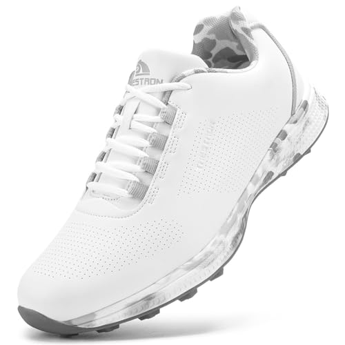 Damen Golfschuhe Spikeless Leder Leichte Golf Sport Turnschuhe Wasserdicht Stilvolle Golfschuhe,Grey a,42 EU von Generic