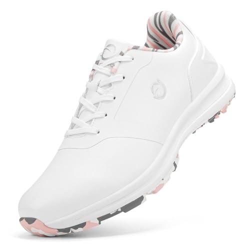 Damen Golfschuhe Spikeless Leder Leichte Golf Sport Turnschuhe Wasserdicht Stilvolle Golfschuhe,Rosa,40.5 EU von Generic