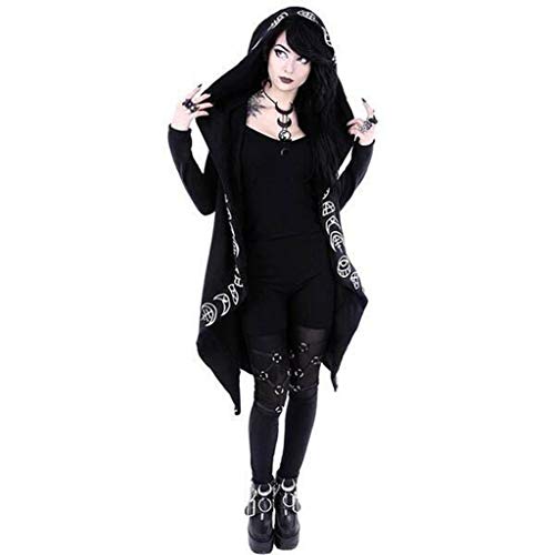 Damen Gothic Kapuzenjacke Punk Cardigan Moon Print Jacke Autumn Winter Übergroße Punk Schwarz Moon Druck Sweatjacke Hoodie Sweatshirt Cardigan Mantel Oberteile Streetwear Halloween Karneval Kostüm von Generic