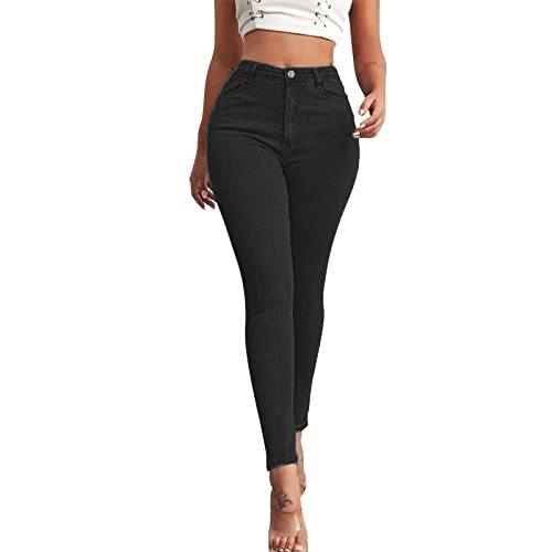 Damen Große Größe Skinny Jeans mit Taschen-Oversize High Waist Jeanshose Frauen Stretch- Grosse Grössen Jeanshosen Einfarbig Denim Freizeithose Damenjeans Streetwear Teenager Mädchen von Generic