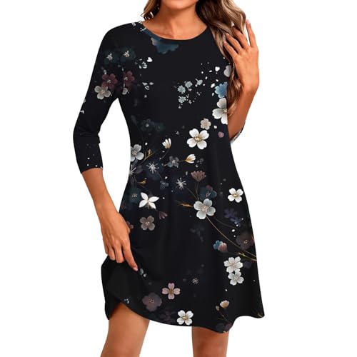 Damen Große Größen A Linie Freizeitkleid Sommerkleid Damen Midi Abendkleid Damen Lang Sommerkleid Damen Midi Lange Ärmel Shirtkleid Damen Sommer Midi Cocktailkleider Langarm von Generic