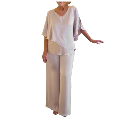 Damen Große Größen Chiffon Abendanzug Sets Cocktail Party Festlich Elegant 2-Teiliges Set Shirt Und Hohe Taille Hosenanzug Zweiteiler Anzug Damen Sommer von Generic