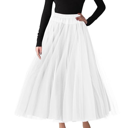 Damen Große Größen Tüllrock Midi |Oversize Tutu Rock Frauen Lang Schwarz -Retro Unterrock High Waist A Linien Ballettrock Tanzrock Tütü Röcke 50er Rockabilly Petticoat Maxirock für Karneval Kostüm von Generic