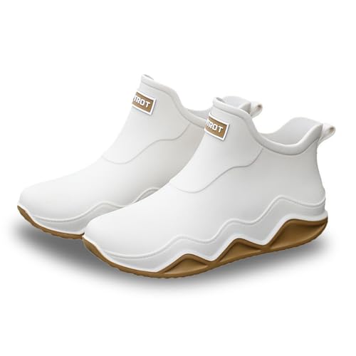 Damen Gummischuhe Halbhoch Rain Boots Arbeit Stiefel Rutschfesten Sicherheitsstiefel Weitschaft Regenstiefel Halbe Segelstiefel Atmungsaktiv Halbgummistiefel Gartenstiefel(White,38 EU) von Generic