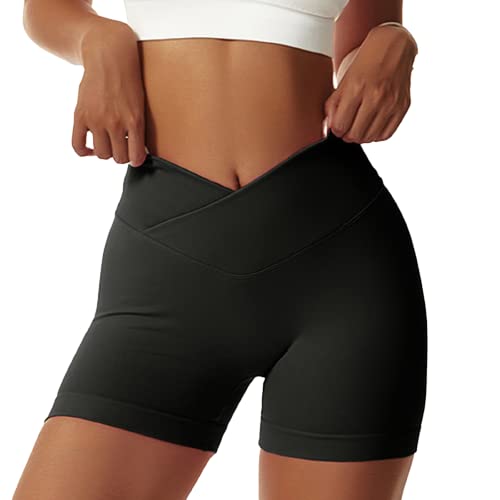 Damen Gym Shorts V Cross Stretch Push Up Yoga Shorts Booty Scrunch Fitness Hosen Kurz High Waist Nahtlos Workout Sportshorts Butt Lift Sportshort High Waist Kurze Sport Legging von Generic