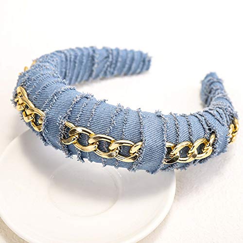 Damen-Haarband Haarband aus Denim-Stoff mit Kette, Haarschmuck, verdickter Schwamm, Wickel-Stirnband, Kopfbedeckung (Farbe : Light blue 2, Size : One Size) von Generic