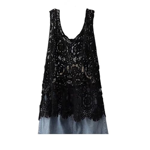 Damen Häkelweste Jacke Lässige Weste Leichte Hohlstrickjacke Ärmellos Sommer Dünne Hohlstrickweste Lässige Strickjacke Schwarz Einheitsgröße von Generic