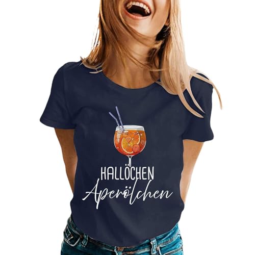 Damen Hallöchen Aperölchen I Aperol Spritz Lustiges Freizeitshirt T-Shirt Karneval und Fasching mit Cocktail Druck Leicht Top Casual Bluse Kurzarm Sportshirt Stilvolle Fun-T-Shirt Oberteile von Generic