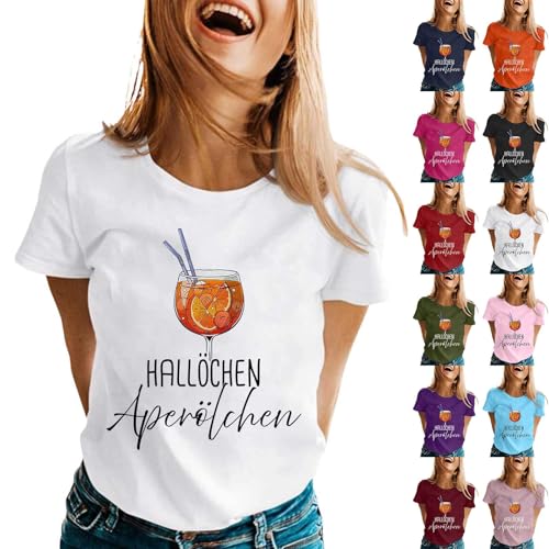 Damen Hallöchen Aperölchen I Aperol Spritz Lustiges Freizeitshirt T-Shirt Karneval und Fasching mit Cocktail Druck Leicht Top Casual Bluse Stilvolle Fun-T-Shirt Oberteile I Aperol Spritz Geschenk von Generic