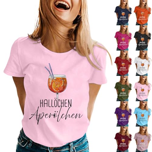 Damen Hallöchen Aperölchen I Aperol Spritz Lustiges Freizeitshirt T-Shirt Karneval und Fasching mit Cocktail Druck Leicht Top Casual Bluse Stretch Sportshirt Stilvolle Fun-T-Shirt Oberteile von Generic