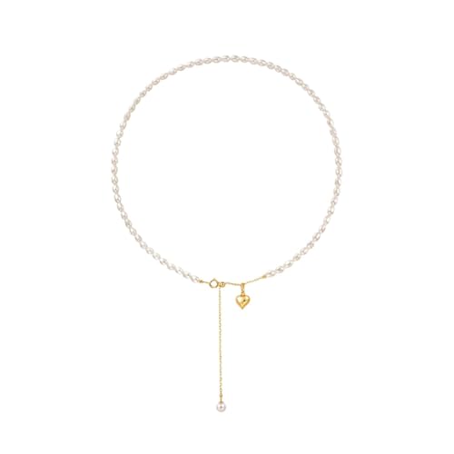 Damen Halskette S925 Silber Natürliche Süßwasser Perlen Halskette Herzkette Nicht Verblassen, Einheitsgröße von Generic