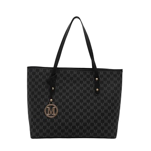 Damen Handtasche Retro M Muster Große Kapazität Metall Logo Schwarz von Generic