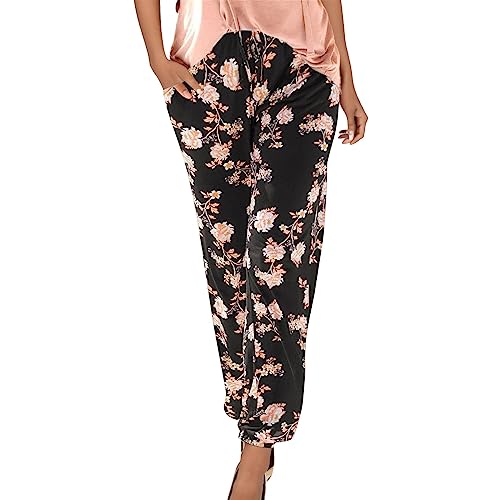 Damen Haremshose Sommerhose Boho Strandhose Hippie Hose Freizeithose Schlupfhose Frauen Hose Luftige Gesmockte Taille Yogahose Elegant Stoffhose Bequem Blumenmotiv Retro Streetwear von Generic