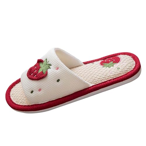 Damen-Hausschuhe, offener Zehenbereich, flach, Hausschuhe, Innenbereich, Schlafzimmer, weiche Sohle, rutschfest, leicht, bequem, Herbst und Winter, rot, 38 EU von Generic