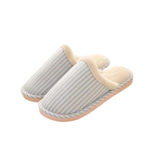 Damen Hausschuhe Mode Gestreift Lässig Winter Fleece-Futter Cosy Schlafzimmer Flache Pantoffeln 36-37 EU,Blau von Generic