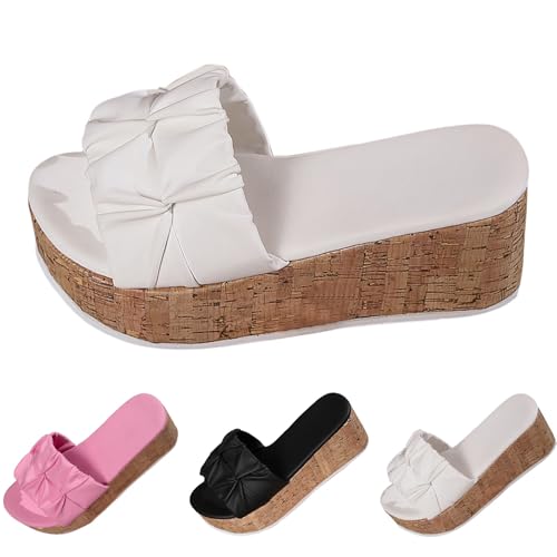 Damen Hausschuhe Offene Zehen Sommerschuhe Plateau Pantoletten Bohemian Strandsandalen Elegante Bequem Clogs Pu-Leder Plattform-Sandalen Rutschfest Schlappen Leicht Flipflop von Generic
