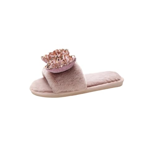 Damen Hausschuhe Pailletten Bogen Leichte Bequeme Winter Innen Mode Fleece Futter Flip Flops 40-41 EU,Rosa von Generic