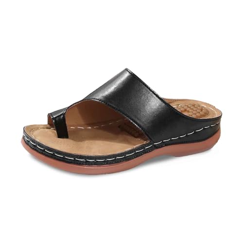 Damen Hausschuhe Sommer Zehensteg-Design Strandschuhe Freizeit Massage-Innensohle Bequem Leicht (Black, 41) von Generic