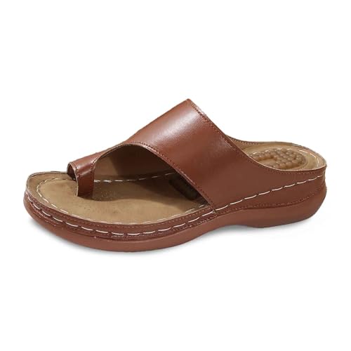 Damen Hausschuhe Sommer Zehensteg-Design Strandschuhe Freizeit Massage-Innensohle Bequem Leicht (Brown, 41) von Generic