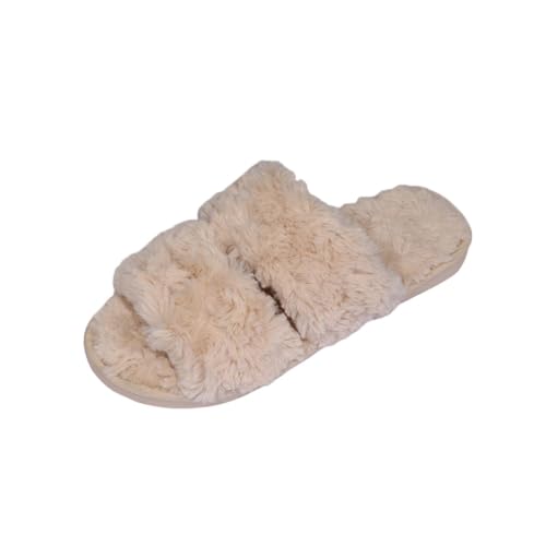 Damen Hausschuhe Warmes Fleece Futter Innen Außen Flauschig Lässig Cosy Atmungsaktiv Offene Zehe Pantoffeln 38-39 EU,Khaki von Generic