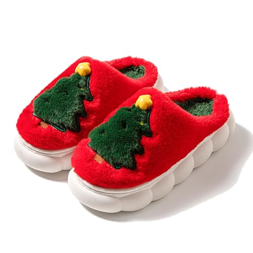 Damen Hausschuhe Weihnachts Rentier Design Geschlossene Spitze Flache Sohle Warme Gemütliche Pantoffeln Winter Indoor Schlappen (Red, 41) von Generic