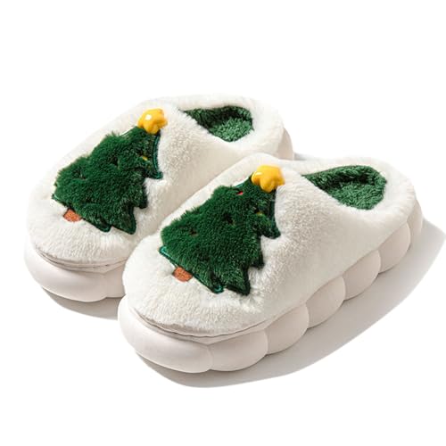 Damen Hausschuhe Weihnachts Rentier Design Geschlossene Spitze Flache Sohle Warme Gemütliche Pantoffeln Winter Indoor Schlappen (White, 43) von Generic