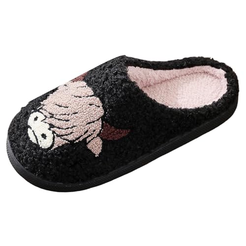Damen Hausschuhe Winter Kuschelig Weich Kuh Design Cartoon Gemustert Große Größen Bequem Warme Pantoffeln Sohle Weicher Baumwolle (Black, 43) von Generic