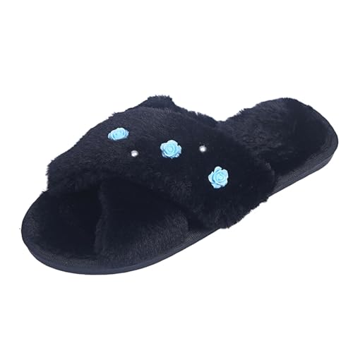 Damen Hausschuhe Winter Wärme Plüsch Pantoffeln mit Blumenmuster Freizeitschuhe Damenhausschuhe rutschfeste Pantoletten Flauschige Hausschlappen Bequeme Slippers von Generic