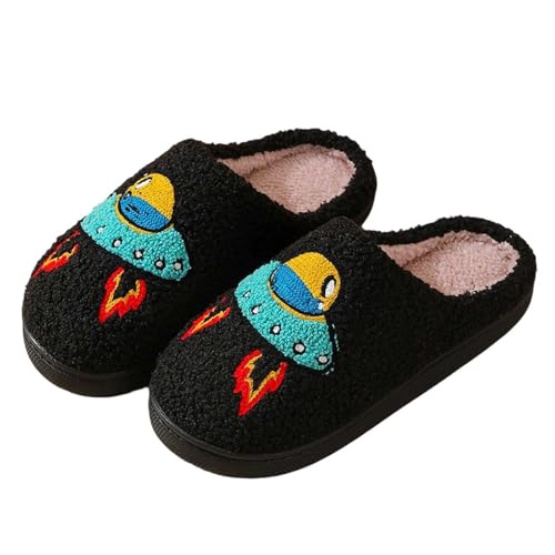 Damen Hausschuhe Winter Warme Flauschige Slipper Gemütliche Bequeme Indoor Slides Mit Druckdesign Für Kälte (I-Black, 37) von Generic