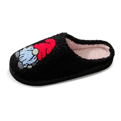 Damen Hausschuhe Winter Weihnachtsdruck Pantoffeln Gemütlich Warme Slipper für Frauen Bequeme Weihnachtsschlappen (Black, 43) von Generic