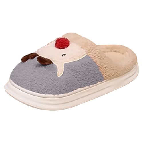 Damen Hausschuhe Winter weich kuschelig warm gemütlich flauschig Pantoffeln mit Reh Design für große Größen (Grey, 43) von Generic