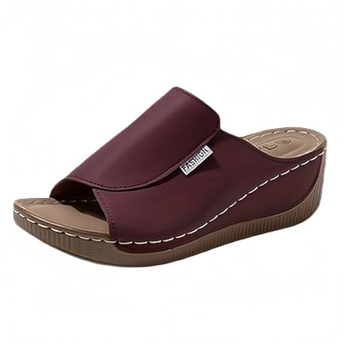 Damen Hausschuhe mit Fussbett Pantoffeln Sommer Keilabsatz Schlappen Offene Zehen Bequeme Latschen Leichte Rutschfest Slippers Outdoor/Indoor Weiche Sohle Hauslatschen Freizeit Slides von Generic