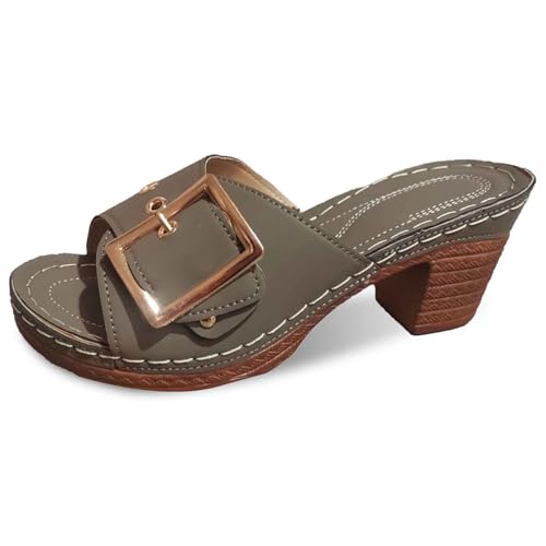 Damen-Hausschuhe mit Keilabsatz Bequeme Schlupfschuhe für Frühling Sommer lässige Freizeitschuhe Zehendesign weiches Obermaterial (Army Green, 42) von Generic