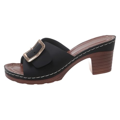 Damen-Hausschuhe mit Keilabsatz Bequeme Schlupfschuhe für Frühling Sommer lässige Freizeitschuhe Zehendesign weiches Obermaterial (Black, 36) von Generic
