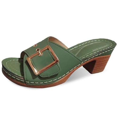 Damen-Hausschuhe mit Keilabsatz Bequeme Schlupfschuhe für Frühling Sommer lässige Freizeitschuhe Zehendesign weiches Obermaterial (Green, 40) von Generic