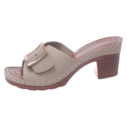Damen-Hausschuhe mit Keilabsatz Bequeme Schlupfschuhe für Frühling Sommer lässige Freizeitschuhe Zehendesign weiches Obermaterial (Khaki, 36) von Generic