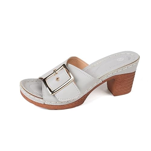 Damen-Hausschuhe mit Keilabsatz Bequeme Schlupfschuhe für Frühling Sommer lässige Freizeitschuhe Zehendesign weiches Obermaterial (Light Gray, 39) von Generic