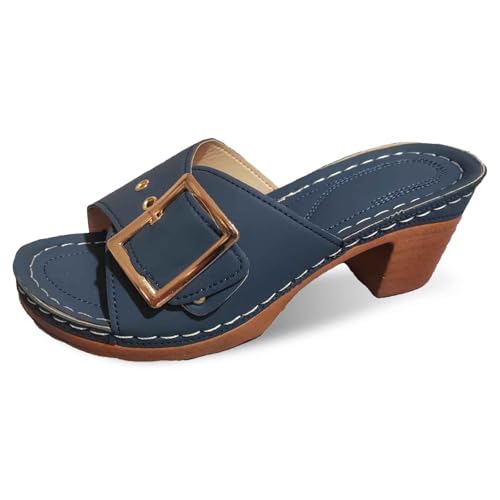 Damen-Hausschuhe mit Keilabsatz Bequeme Schlupfschuhe für Frühling Sommer lässige Freizeitschuhe Zehendesign weiches Obermaterial (Navy, 36) von Generic